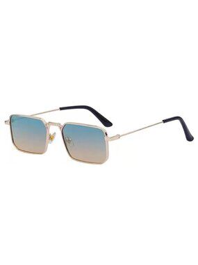 Square Gold Frame Gradient Blue Yellow Unisex Sunglasses